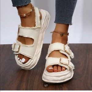 Platform sling backs with buckle detail